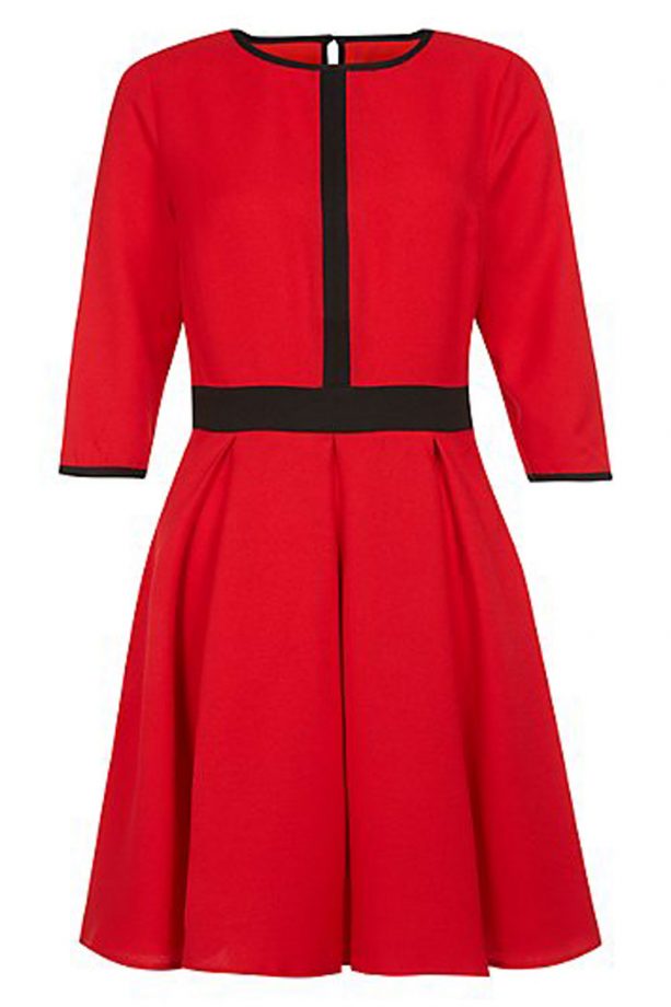 New Look Tokyo Doll Red Contrast Trim Pleated Skater Dress, £27.99