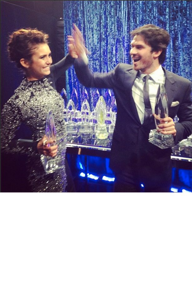 Nina Dobrev and Ian Somerhalder High Five Backstage