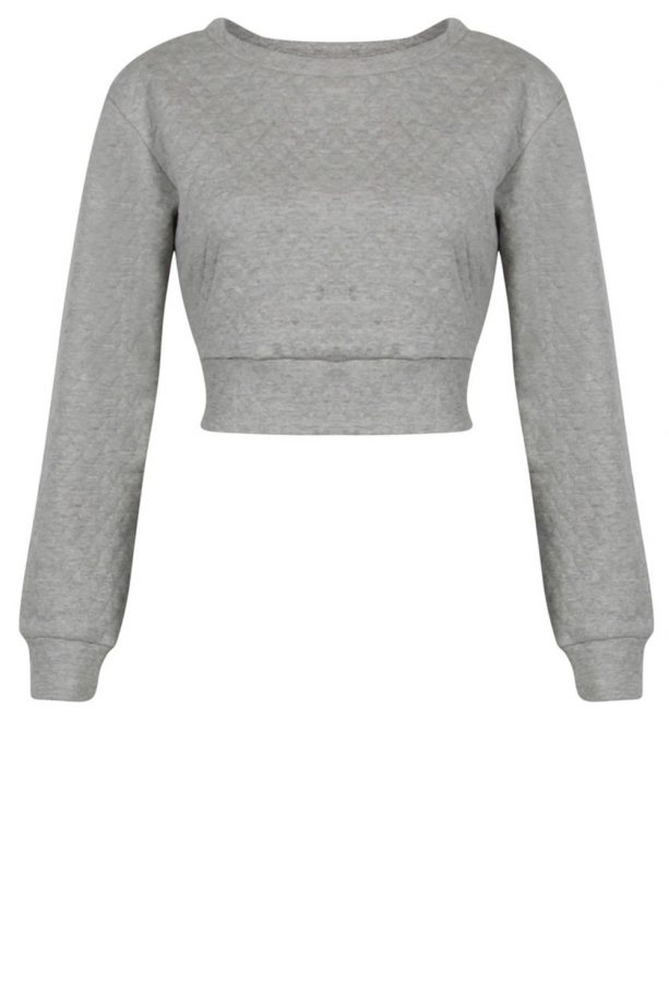 Own The Runway Grey Quilted Cropped Sweatshirt, £14.99
