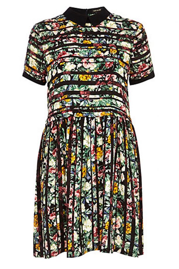River Island Green Striped Floral Print Smock Dress, £30