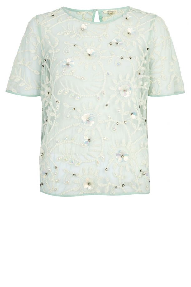 River Island Light Green Flower Lace Embellished Top, £35