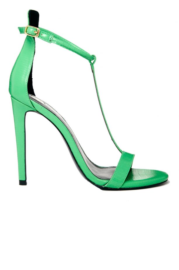 River Island Parrot Green T-Bar Barely There High-Heeled Sandals, £45