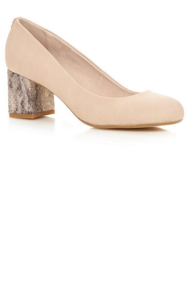 Faith Natural Mid Snakeskin Heel Court Shoes, £45