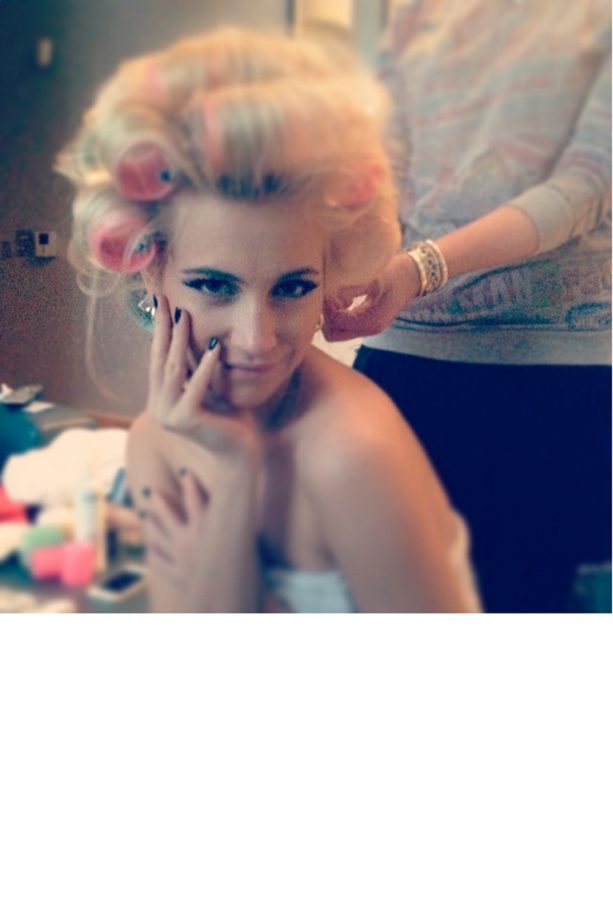 Pixie Lott Getting Ready For The Brits In Chic Rollers