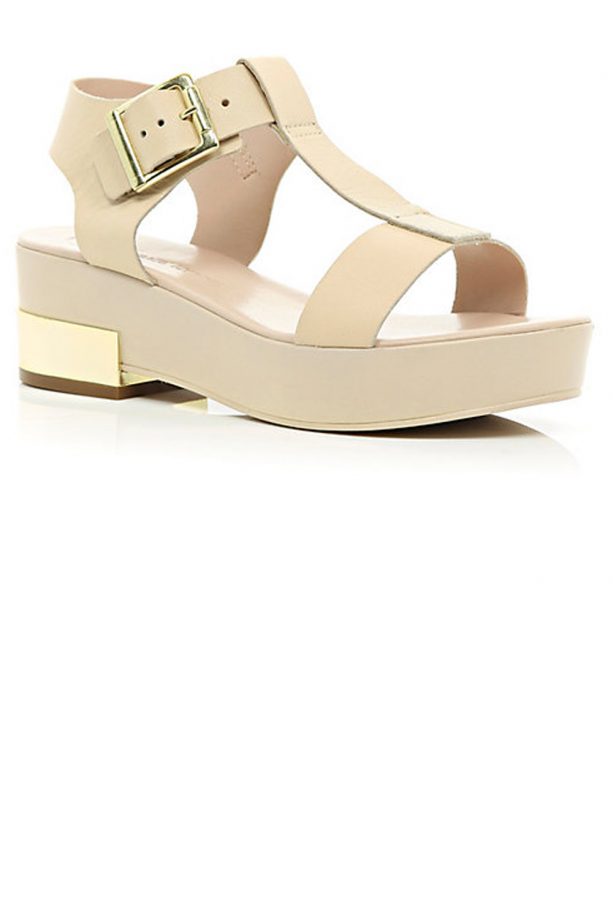 River Island Light Pink T Bar Metal Block Heel Sandals, £50