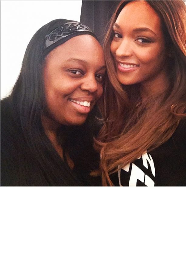 Jourdan Dunn With Her Make-Up Artist At New York Fashion Week AW14