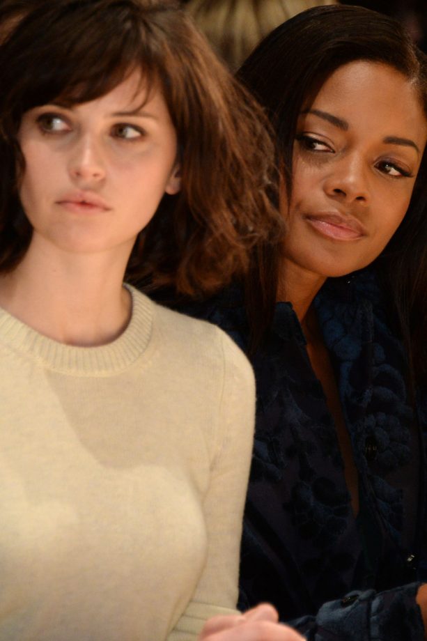 Felicity Jones And Naomi Harris At The Burberry Prorsum Show, London Fashion Week