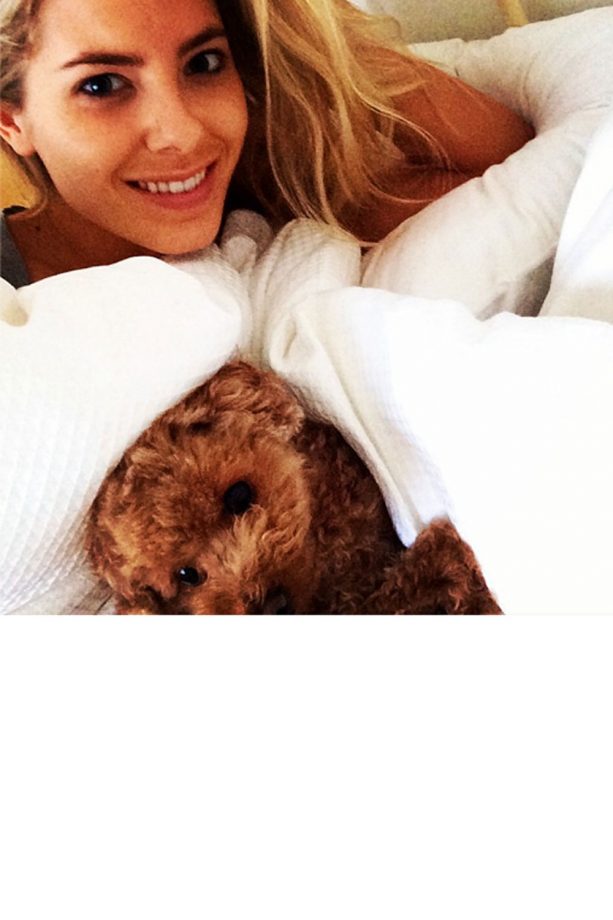 Mollie King Has Morning Snuggles With Her Poodle Alfie, 2014