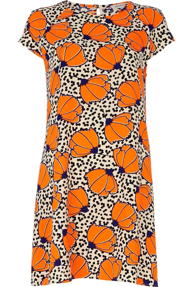 River Island Orange Polka Dot Floral Print Swing Dress, £30