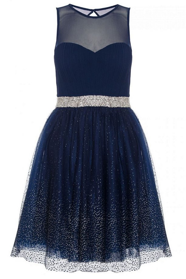 Quiz Navy and Silver Chiffon Glitter Prom Dress at Debenhams, £64.99