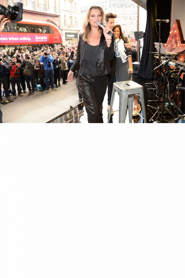 Kate Moss Welcomes Crowds To The Oxford Street Store For The Kate Moss Topshop X Launch Party, 2014