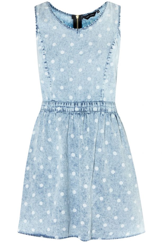 New Look Light Blue Polka Dot Denim Skater Dress, £22.99
