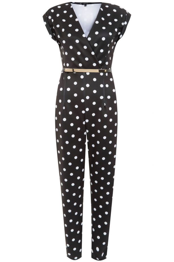 New Look Polka Dot Plaque Belt Wrap Jumpsuit, £27.99