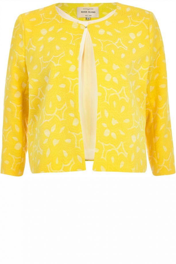 River Island Yellow Floral Laser Cut Cropped Jacket, £50