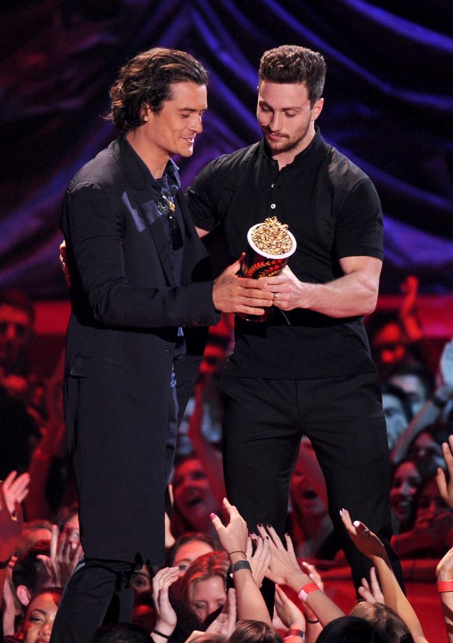 Orlando Bloom And Aaron Taylor-Johnson At The MTV Movie Awards In LA, 2014