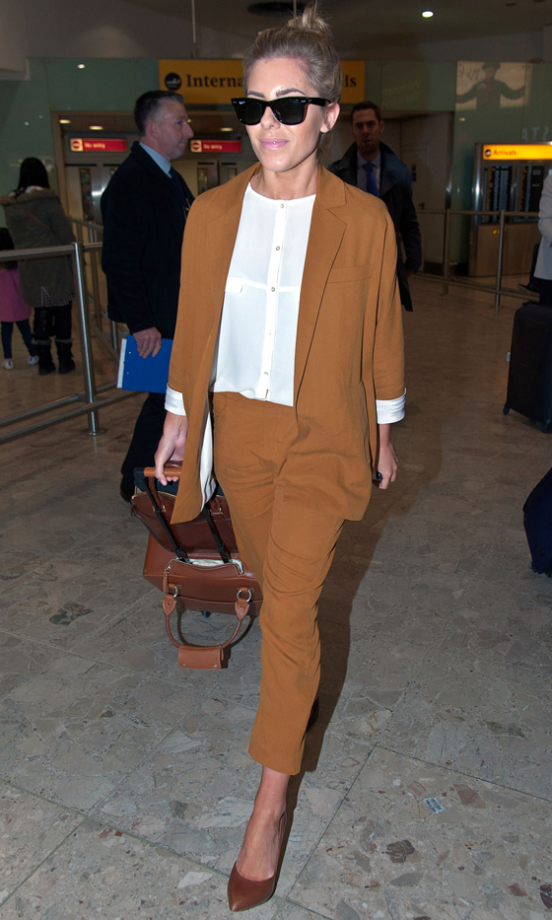Mollie King Looks Chic In A Camel Suit With Classic Accessories, 2013