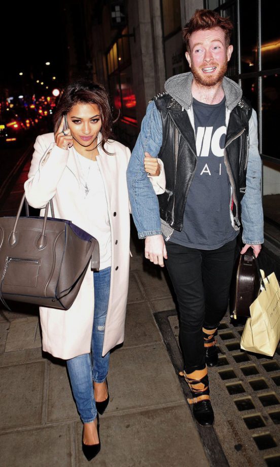 Vanessa White Jumps On The Pink Winter Coat Trend Whilst Out In London, 2013