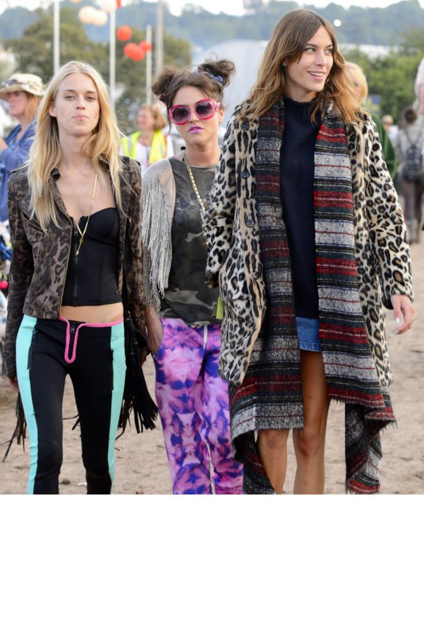 Alexa Chung Covers Up In Leopard Print Coat At Glastonbury, 2014