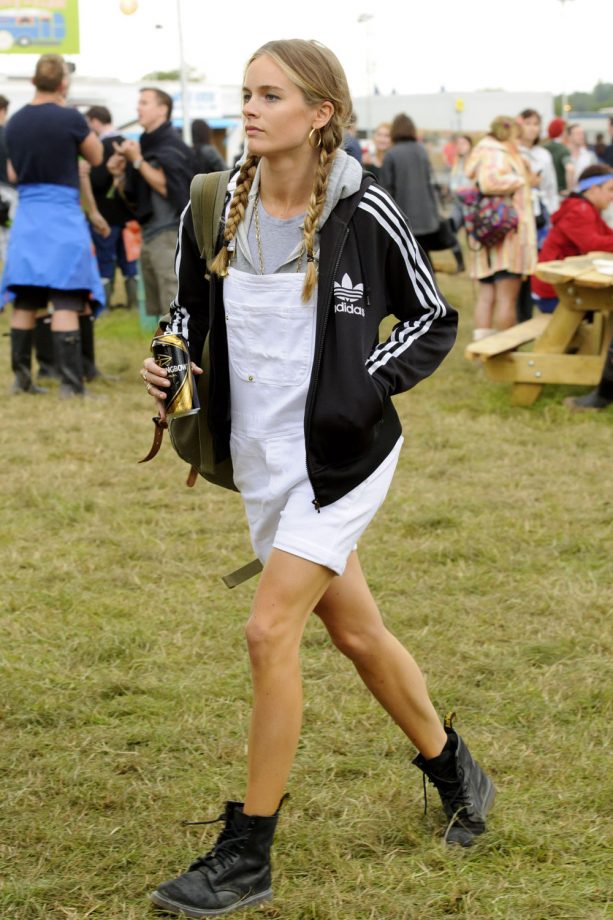 Cressida Bonas Shows Her Style Crudentials In White Dungarees At Glastonbury, 2014