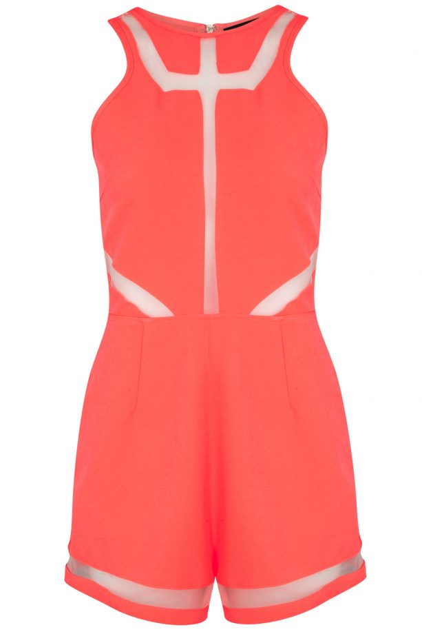 Missguided Eufemia Neon Mesh Panelled Playsuit, £29.99