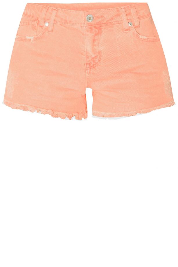 New Look Neon Coral Frayed Denim Hot Pants, £17.99
