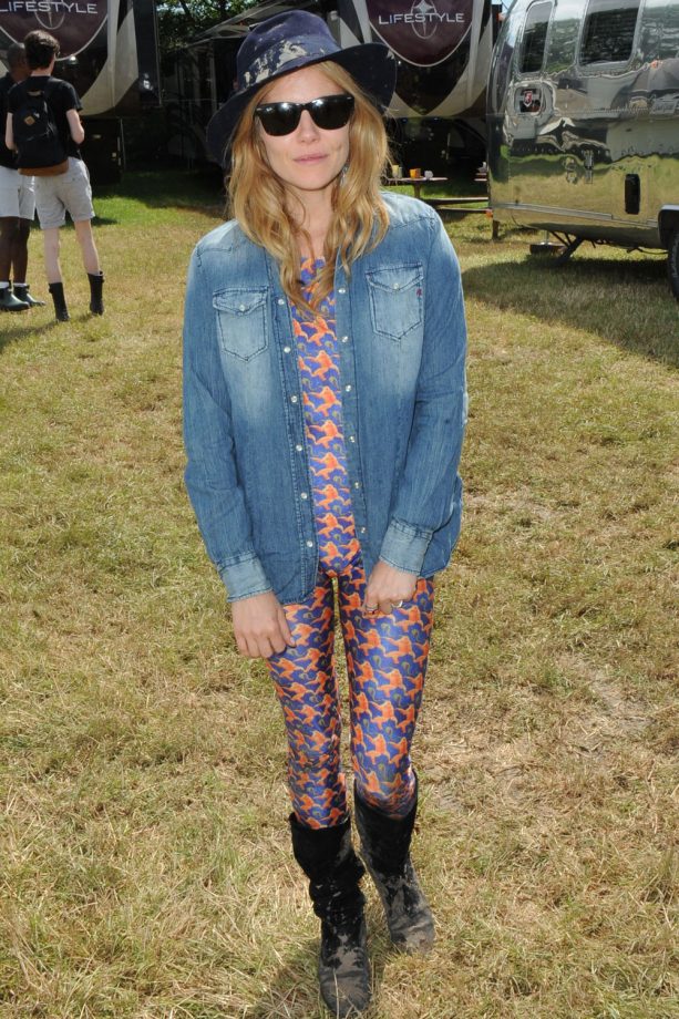 Sienna Miller Stuns In Skin Tight Printed Catsuit At Glastonbury, 2014