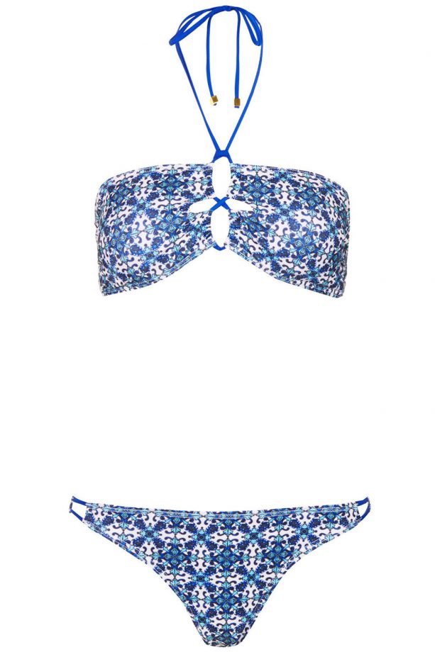 Topshop Blue Tile Print Bandeau Bikini, £34