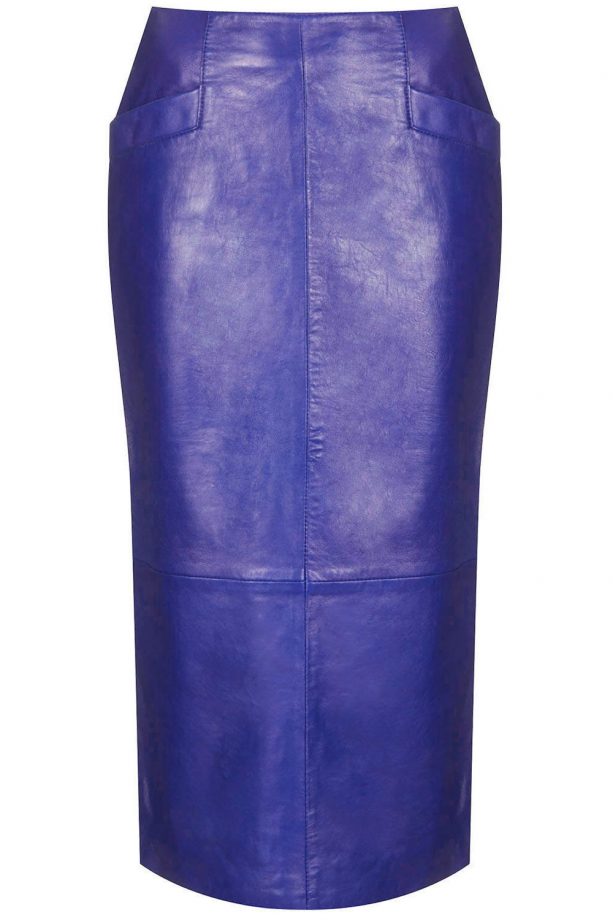 Topshop Cobalt Leather Calf Pencil Skirt, £125