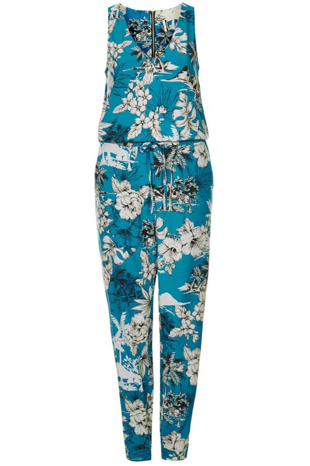 Topshop Palm Print Tie Waist Jumpsuit, £58