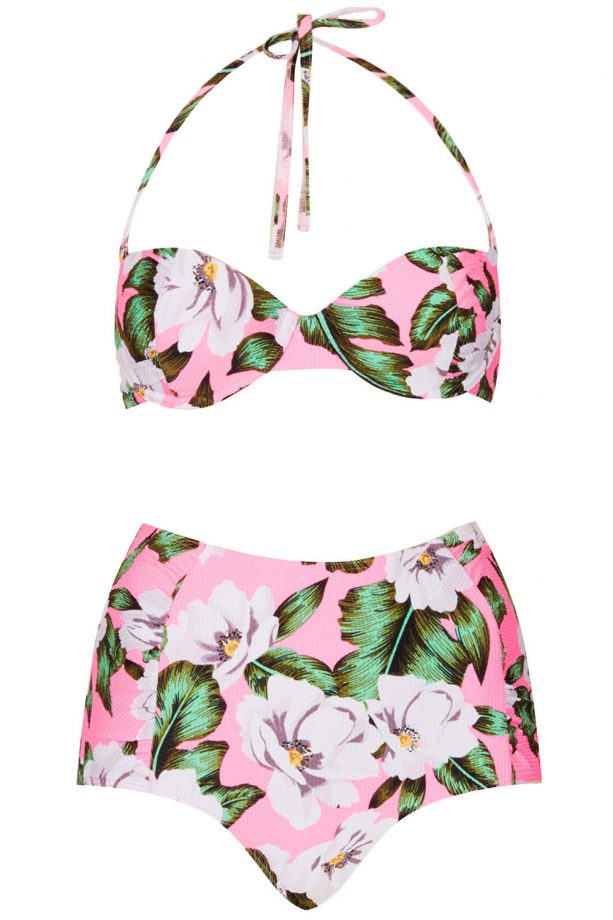 Topshop Pink Floral High Waist Bikini, £34