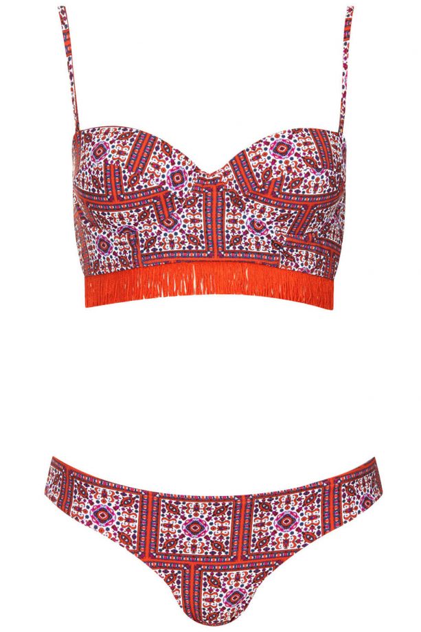 Topshop Tile Tassel Longline Bikini, £36