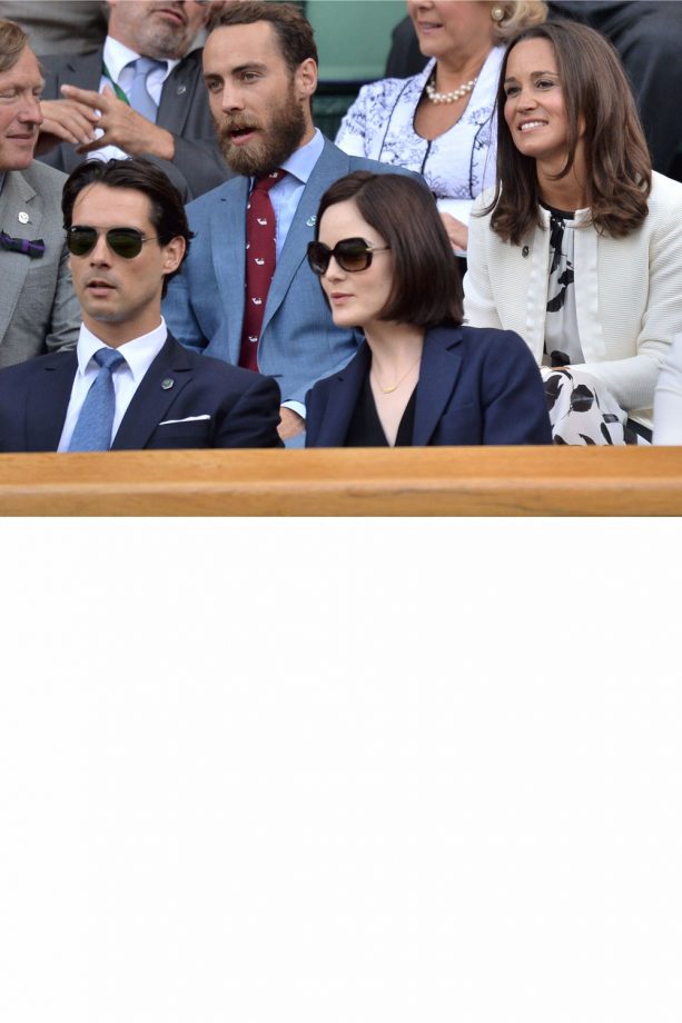 James And Pippa Middleton Enjoy A Match With Michelle Dockery And John Dineen At Wimbledon, 2014