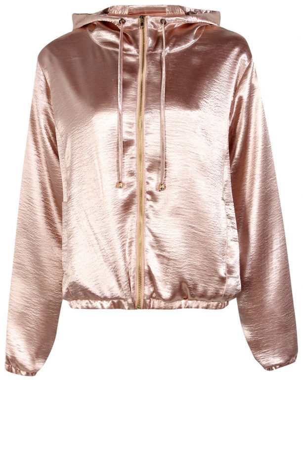 Boohoo Harriet Hooded Satin Bomber Jacket, £30