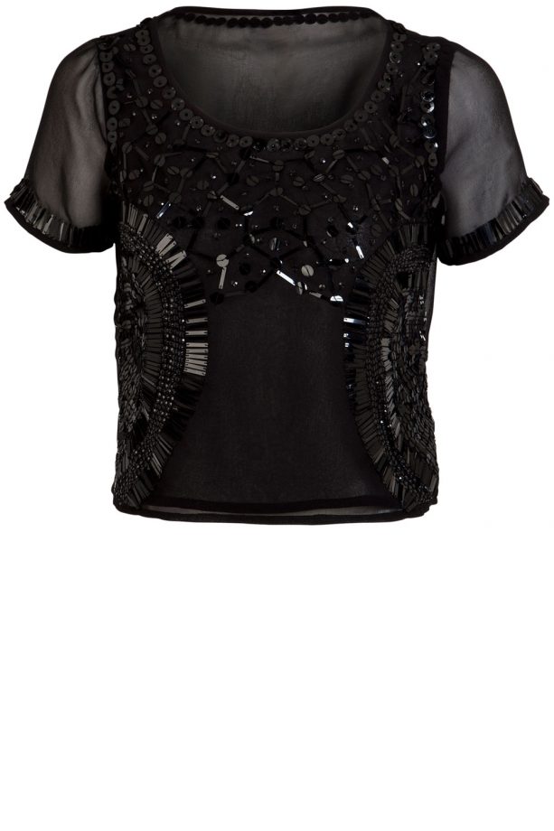 F&F Mesh Sequin Black Crop Tee, £16
