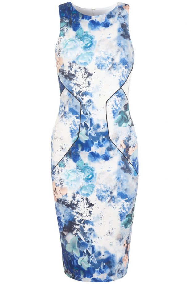 Miss Selfridge Blue Smudgy Floral Bodycon, £45