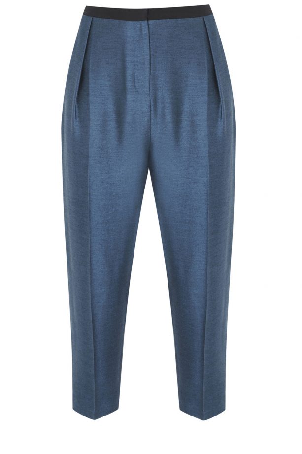 Topshop Blue Metallic Cropped Trousers