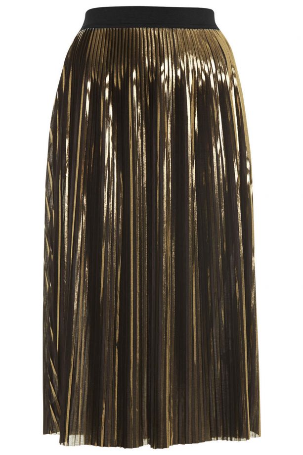 Topshop Gold Foil Pleated Midi Skirt, £40