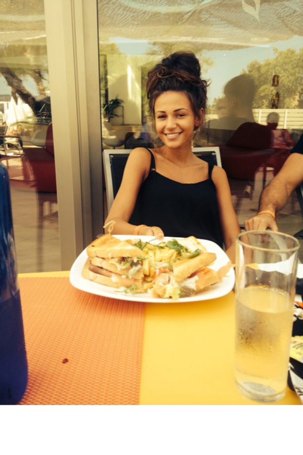 Michelle Keegan Tucks Into Some Yummy Holiday Food, 2014