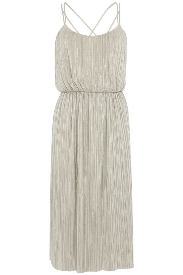 Warehouse Strappy Metallic Pleated Dress, £52