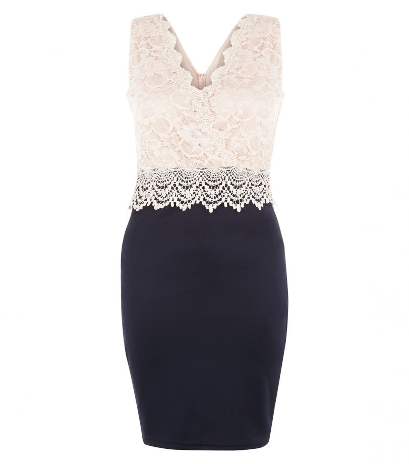 New Look Navy Lace Contrast Wrap Neck Dress, £30.00
