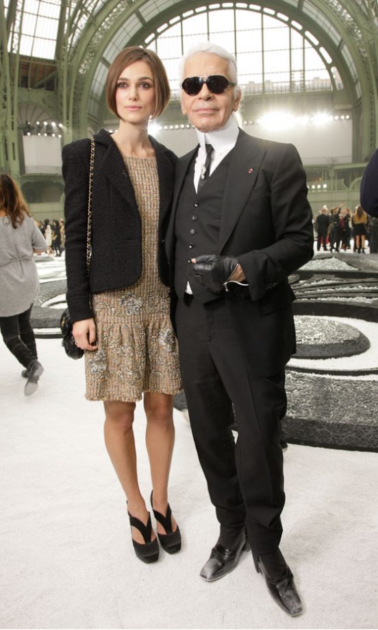 Keira Knightley With Karl Lagerfeld At Chanel's SS11 Show At Paris Fashion Week, October 2010