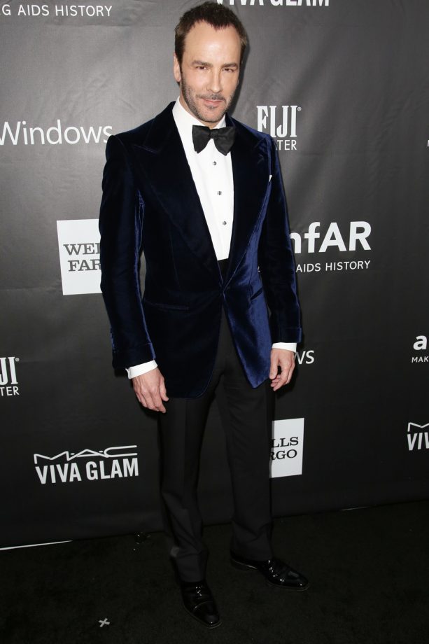 Tom Ford Looked Dapper In A Blue Velvet Tux And Bow Tie As He Was Honoured At The amfAR Gala