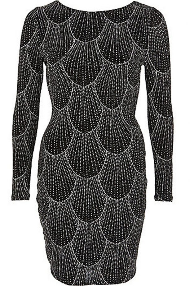 River Island Black Sparkly Open Back Bodycon Dress, £42