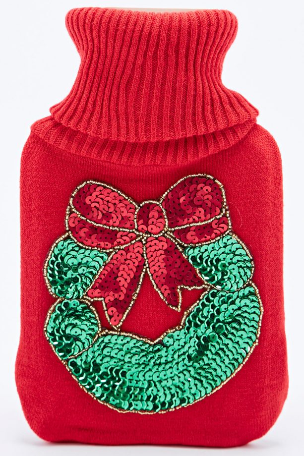 Urban Outfitters Christmas Wreath Hot Water Bottle In Red, Was £15, Now £7.50