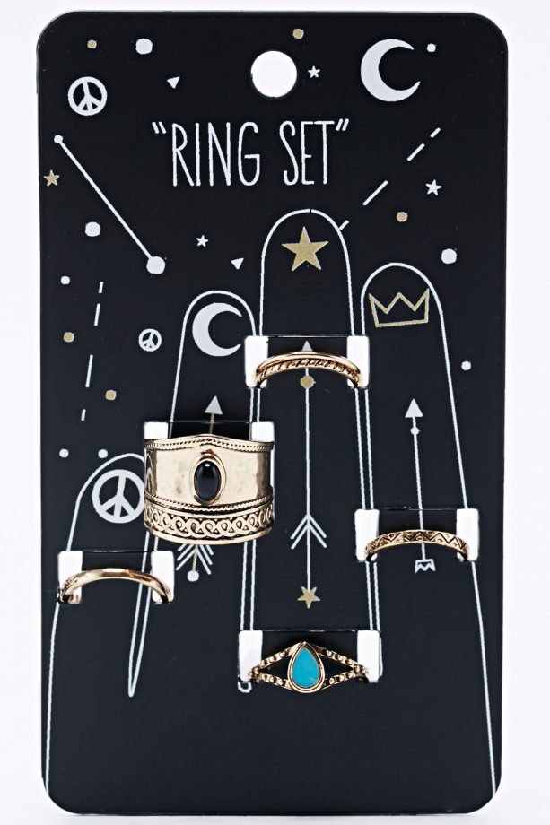Urban Outfitters Chunky Stone Ring Pack In Gold, Was £14, Now £9.80