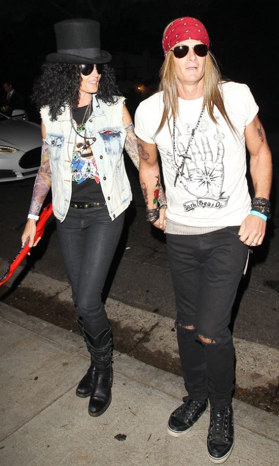 Cindy Crawford And Rande Gerber Dress As Old School Rockstars Slash And Axl Rose In Beverly Hills, 2013