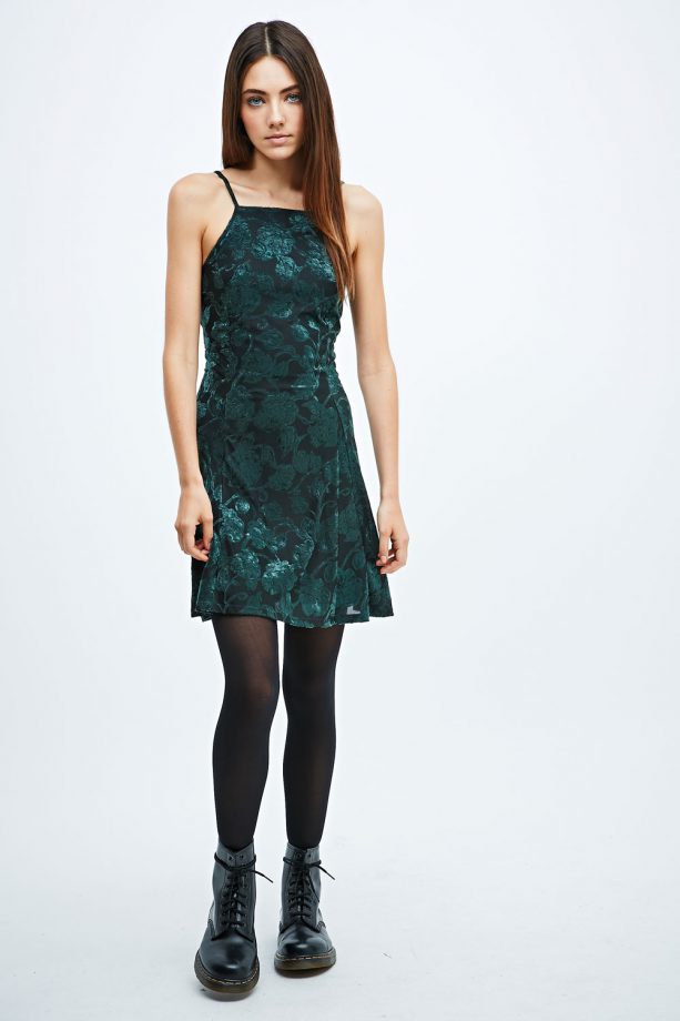Urban Outfitters Pins & Needles Velvet Devore Dress In Green, Was £52, Now £31.20