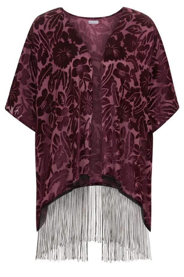 New Look Purple Floral Velvet Fringe Hem Kimono, £27.99