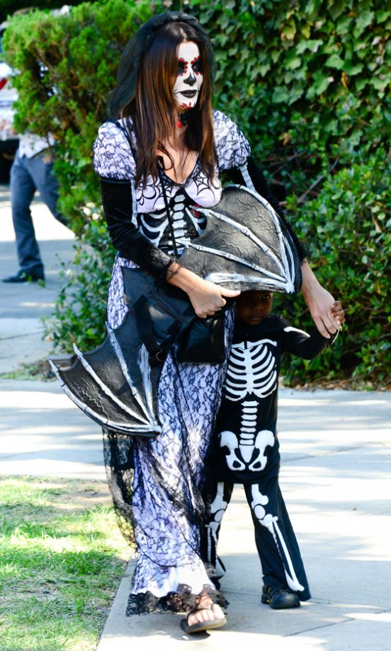 Sandra Bullock And Her Son Louis Work The Skeleton Look At A Kids' Halloween Party In LA, 2013