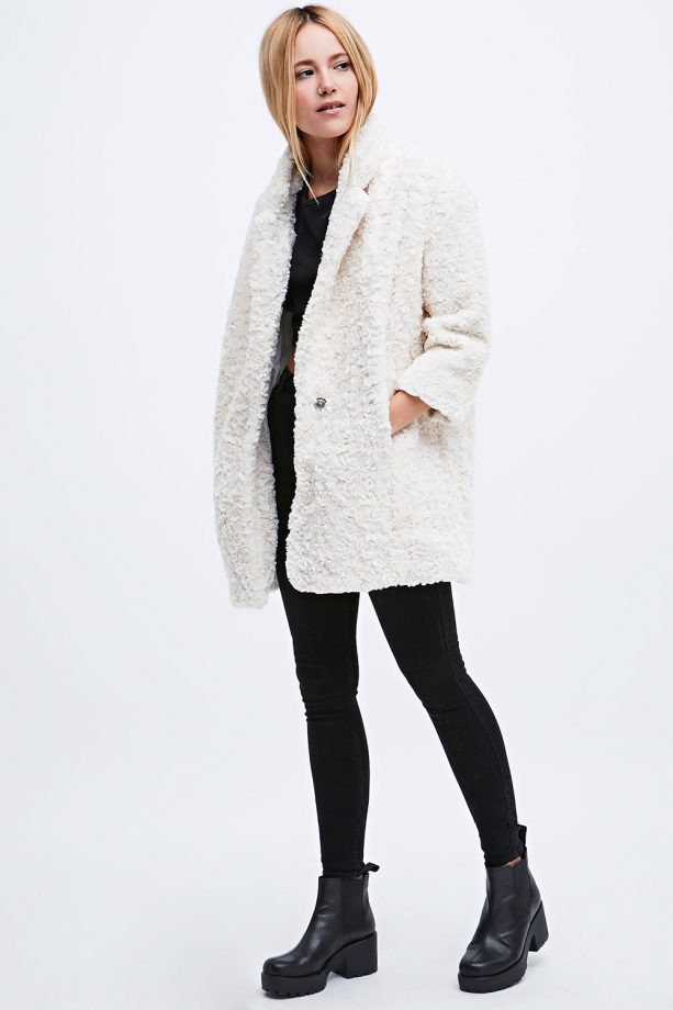 Urban Outfitters Sparkle & Fade Fuzzy Cocoon Coat In Cream, Was £118, Now £82.60